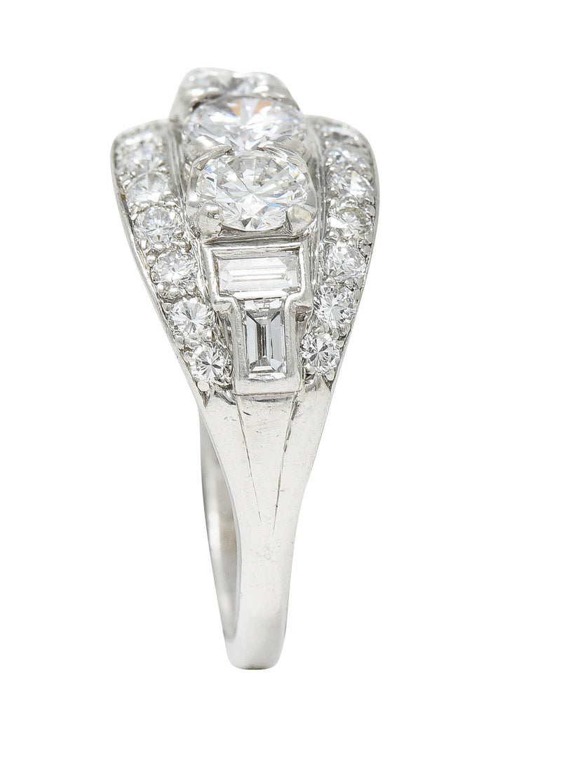 1950's Mid-Century 1.65 CTW Diamond Platinum Bombe Band RingRing - Wilson's Estate Jewelry