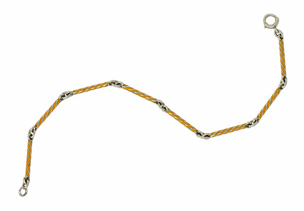 Art Deco Orange Enamel 14 Karat White Gold Swirled Link Braceletbracelet - Wilson's Estate Jewelry