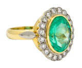Art Deco 6.40 CTW Colombian Emerald Diamond 18 Karat Two-Tone Gold Cluster Ring GIARing - Wilson's Estate Jewelry