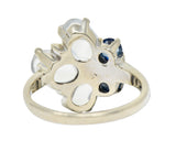 1940's Retro Sapphire Moonstone 14 Karat White Gold Floral Cluster RingRing - Wilson's Estate Jewelry