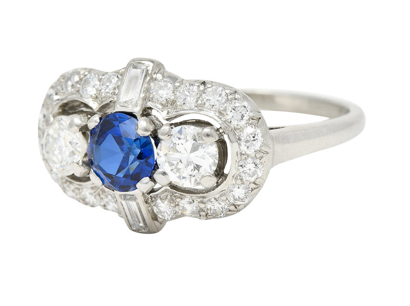 Mid-Century 1.95 CTW Sapphire Diamond Platinum Cluster Vintage Dinner Ring Wilson's Estate Jewelry