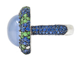Blue Chalcedony 7.55 CTW Sapphire Diamond Tsavorite 18 Karat White Gold Cocktail RingRing - Wilson's Estate Jewelry