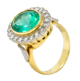 Art Deco 6.40 CTW Colombian Emerald Diamond 18 Karat Two-Tone Gold Cluster Ring GIARing - Wilson's Estate Jewelry