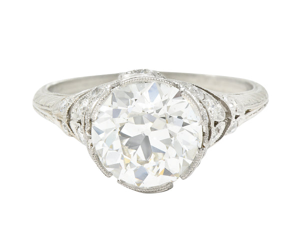 Belle Epoque 2.98 CTW Old European Cut Diamond Platinum Ribbon Edwardian Antique Engagement Ring GIA Wilson's Estate Jewelry
