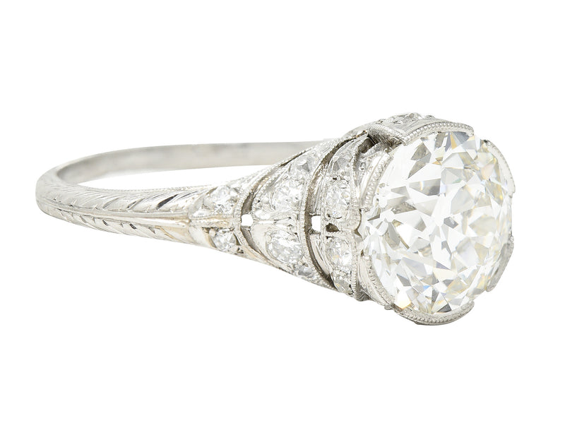 Belle Epoque 2.98 CTW Old European Cut Diamond Platinum Ribbon Edwardian Antique Engagement Ring GIA Wilson's Estate Jewelry