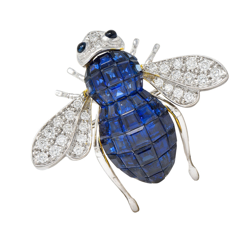 Sabbadini 5.45 CTW Pave Diamond Sapphire 18 Karat Two-Tone Gold Mystery Set Bee Brooch Wilson's Antique & Estate Jewelry