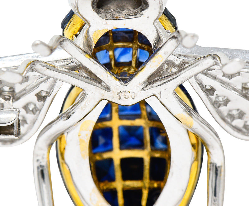 Sabbadini 5.45 CTW Pave Diamond Sapphire 18 Karat Two-Tone Gold Mystery Set Bee Brooch Wilson's Antique & Estate Jewelry
