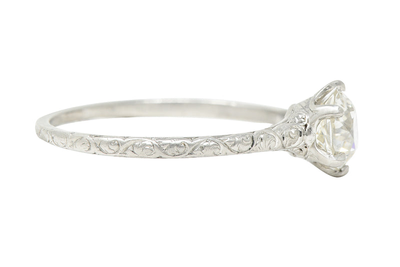 Edwardian 0.85 CTW Old European Cut Diamond Platinum Scrolling Antique Solitaire Engagement Ring Wilson's Estate Jewelry