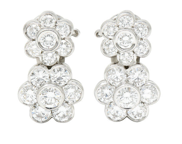 Van Cleef & Arpels 3.50 CTW Diamond Platinum Floral Double Hawaii Flower Earrings Wilson's Estate Jewelry