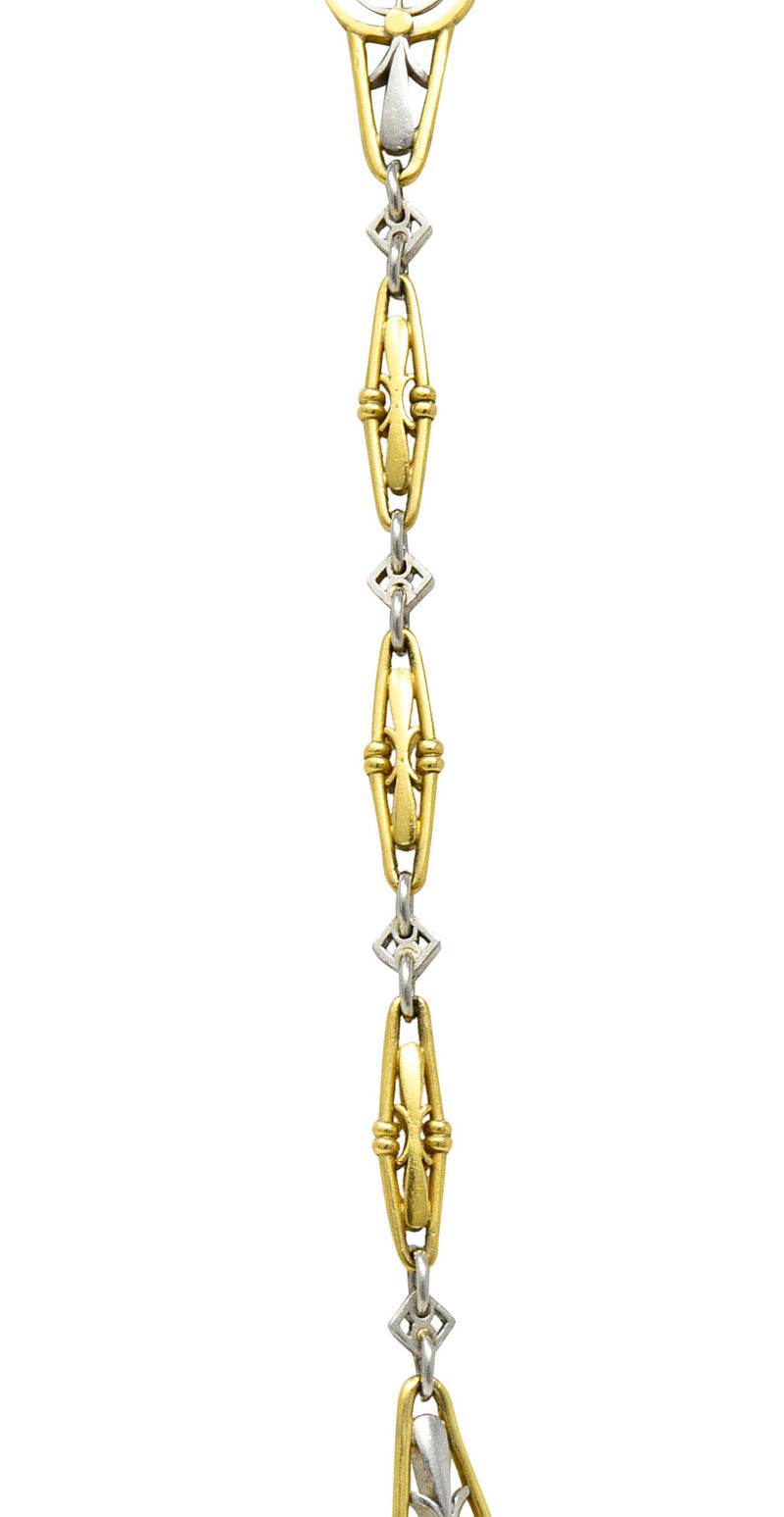 Art Deco Ruby Diamond Pearl Platinum 18 Karat Gold Link NecklaceNecklace - Wilson's Estate Jewelry