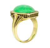 Larter & Sons Art Deco Jadeite Jade Cabochon 14 Karat Gold Lotus RingRing - Wilson's Estate Jewelry