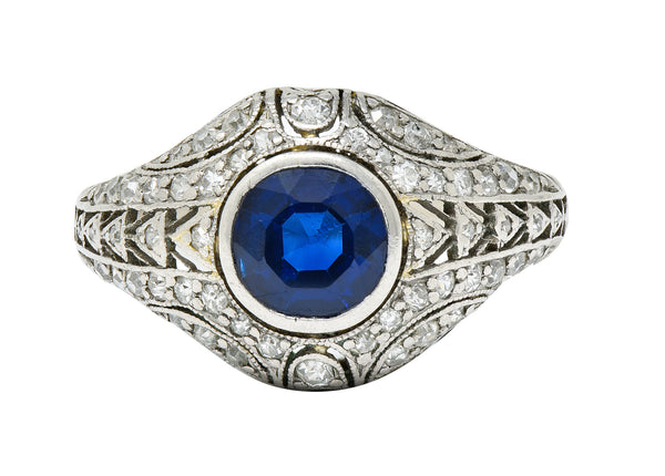 1920's Art Deco Sapphire Diamond Platinum Bombe Band RingRing - Wilson's Estate Jewelry
