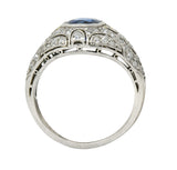 1920's Art Deco Sapphire Diamond Platinum Bombe Band RingRing - Wilson's Estate Jewelry
