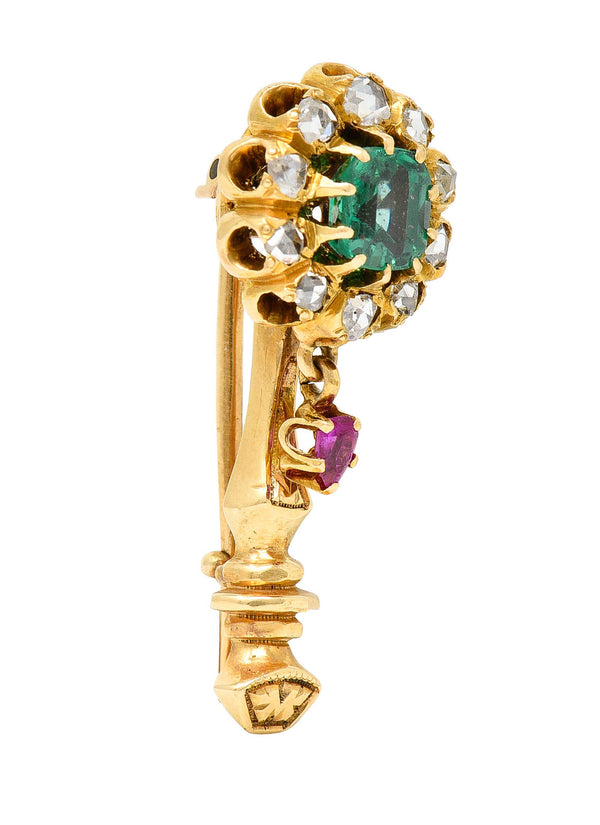 1910 Art Nouveau Emerald Ruby Diamond 14 Karat Gold Halley's Comet BroochBrooch - Wilson's Estate Jewelry