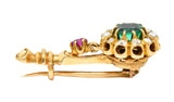 1910 Art Nouveau Emerald Ruby Diamond 14 Karat Gold Halley's Comet BroochBrooch - Wilson's Estate Jewelry