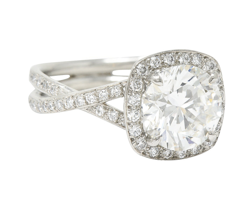 Contemporary Round Brilliant 3.50 CTW Diamond Platinum Halo Engagement Ring GIA Wilson's Antique & Estate Jewelry