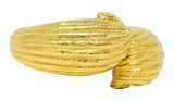 David Webb 1970's 18 Karat Yellow Gold Fluted Hammered Scroll Vintage Cuff Bracelet Wilson's Estate Jewelry