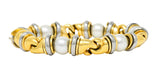 1990's Bulgari Cultured Pearl 18 Karat Gold Stainless Steel Gancio Italian Link Braceletbracelet - Wilson's Estate Jewelry