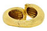 David Webb 1970's 18 Karat Yellow Gold Fluted Hammered Scroll Vintage Cuff Bracelet Wilson's Estate Jewelry