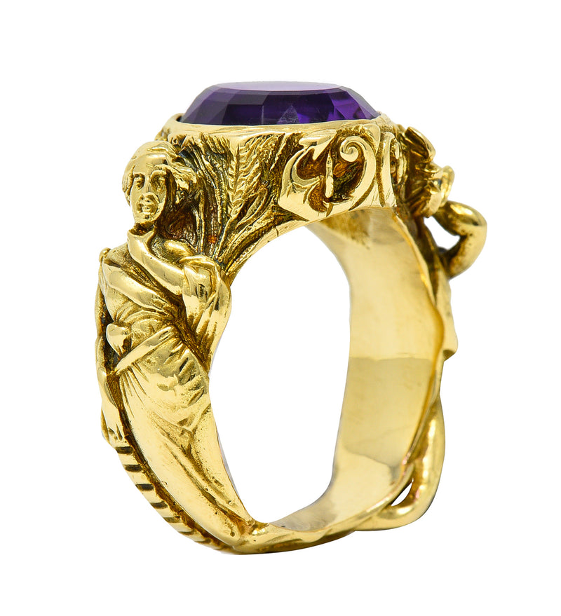 Neoclassical Amethyst 18 Karat Gold Hellenistic Hermes Demeter Signet RingRing - Wilson's Estate Jewelry