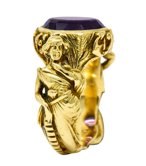 Neoclassical Amethyst 18 Karat Gold Hellenistic Hermes Demeter Signet RingRing - Wilson's Estate Jewelry