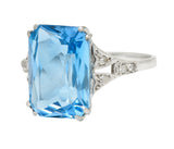 Art Deco 5.65 CTW Aquamarine Diamond Platinum Cocktail Ring Wilson's Antique & Estate Jewelry