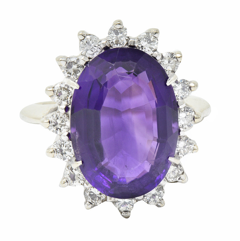 Vintage Amethyst Diamond 14 Karat White Gold Cluster RingRing - Wilson's Estate Jewelry