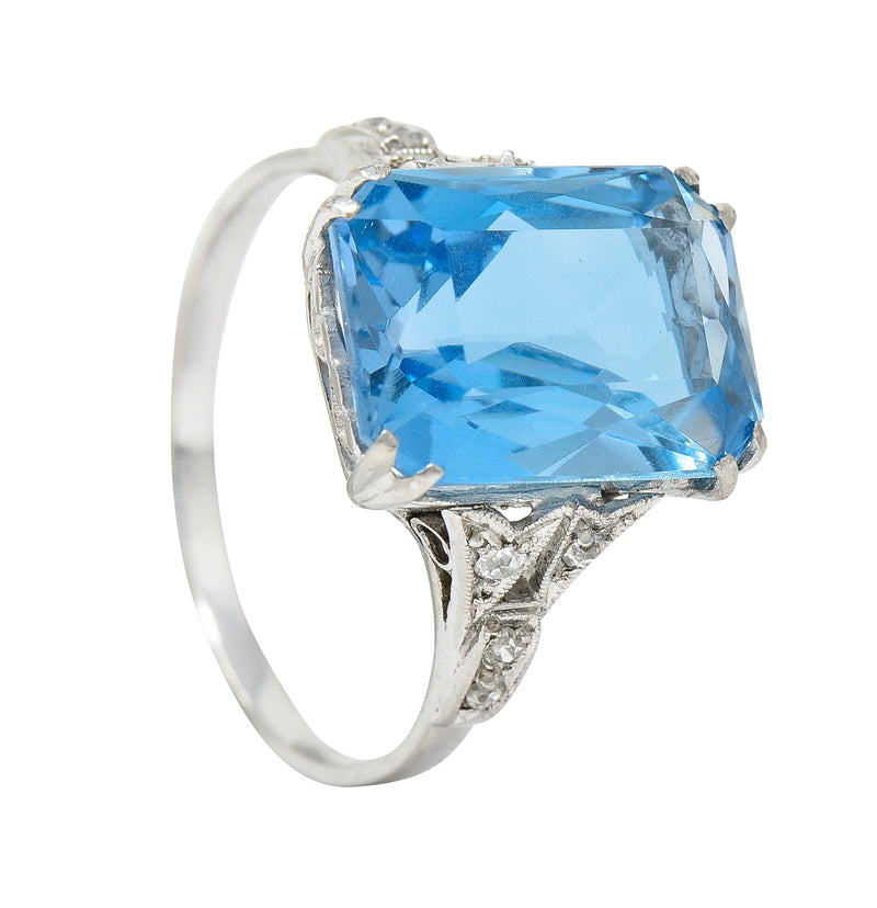 Art Deco 5.65 CTW Aquamarine Diamond Platinum Cocktail Ring Wilson's Antique & Estate Jewelry