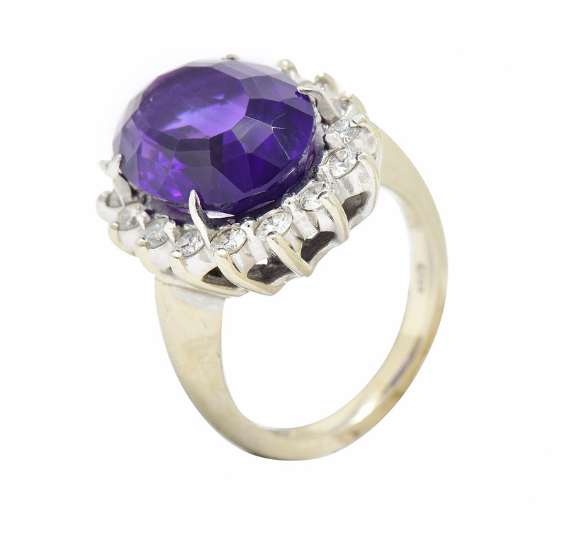 Vintage Amethyst Diamond 14 Karat White Gold Cluster RingRing - Wilson's Estate Jewelry