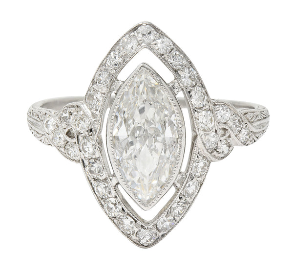 Tiffany & Co. Art Deco 1.30 CTW Marquise Cut Diamond Platinum Twisting Halo Engagement Ring GIA