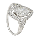 Tiffany & Co. Art Deco 1.30 CTW Marquise Cut Diamond Platinum Twisting Halo Engagement Ring GIA Wilson's Estate Jewelry