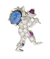 Art Deco 0.85 CTW Star Sapphire Pave Diamond Ruby Platinum Wanderer Charm Wilson's Antique & Estate Jewelry