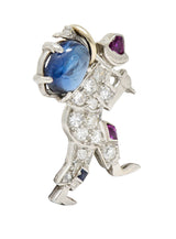 Art Deco 0.85 CTW Star Sapphire Pave Diamond Ruby Platinum Wanderer Charm Wilson's Antique & Estate Jewelry