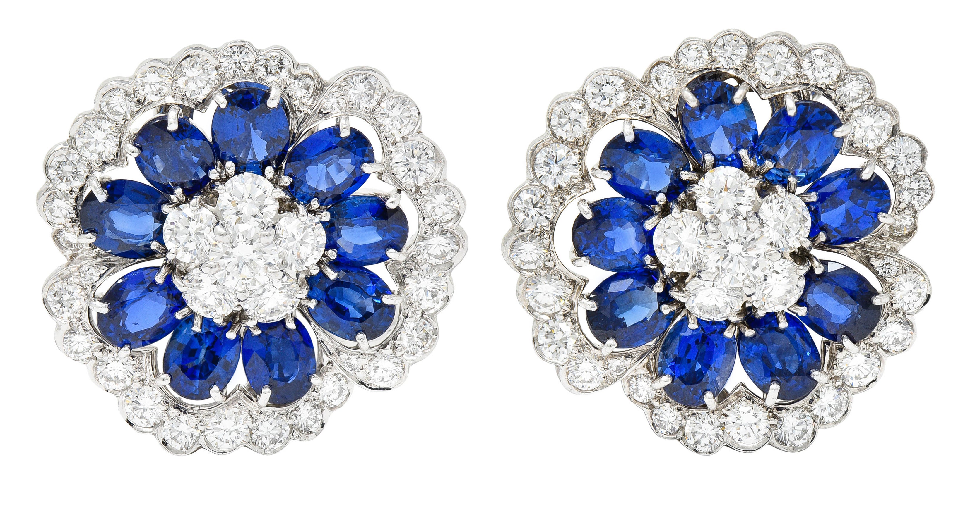 Van Cleef & Arpels 12.65 CTW Sapphire Diamond Platinum Camilla Flower EarringsEarrings - Wilson's Estate Jewelry