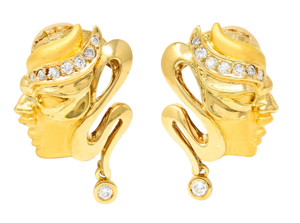 .11111 Carrera y Carrera Diamond 18 Karat Yellow Gold Masquerade Mask Vintage Stud Earrings Wilson's Estate Jewelry