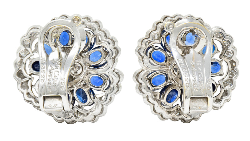Van Cleef & Arpels 12.65 CTW Sapphire Diamond Platinum Camilla Flower EarringsEarrings - Wilson's Estate Jewelry