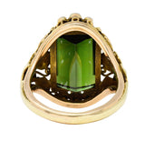 Arts & Crafts Green Tourmaline Diamond 14 Karat Tri-Colored Gold Unisex Foliate Ring Wilson's Antique & Estate Jewelry
