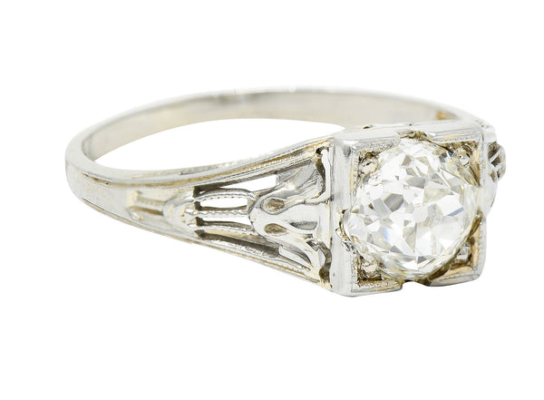 Art Deco 1.02 CTW Diamond 18 Karat White Gold Lotus Engagement Ring GIARing - Wilson's Estate Jewelry