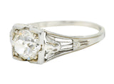Art Deco 1.02 CTW Diamond 18 Karat White Gold Lotus Engagement Ring GIARing - Wilson's Estate Jewelry