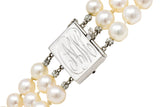 Retro 1.70 CTW Diamond Cultured Pearl 14 Karat White Gold Multi-Strand Necklace & BroochNecklace - Wilson's Estate Jewelry