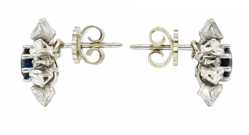 1950’s Vintage 3.60 CTW Sapphire Diamond 18 Karat White Gold Starburst EarringsEarrings - Wilson's Estate Jewelry