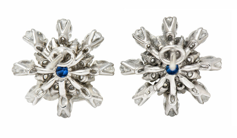 1950’s Vintage 3.60 CTW Sapphire Diamond 18 Karat White Gold Starburst EarringsEarrings - Wilson's Estate Jewelry