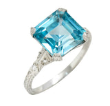 Art Deco Blue Zircon Diamond Platinum Wheat Gemstone RingRing - Wilson's Estate Jewelry