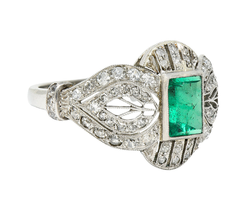 Edwardian 1.80 CTW Emerald Diamond Platinum Dinner Ring Wilson's Estate Jewelry