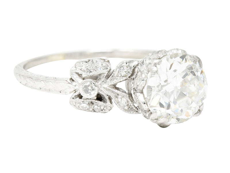 Edwardian 2.07 CTW Old European Cut Diamond Platinum Floral Antique Engagement Ring GIA Wilson's Estate Jewelry