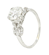 Edwardian 2.07 CTW Old European Cut Diamond Platinum Floral Antique Engagement Ring GIA Wilson's Estate Jewelry