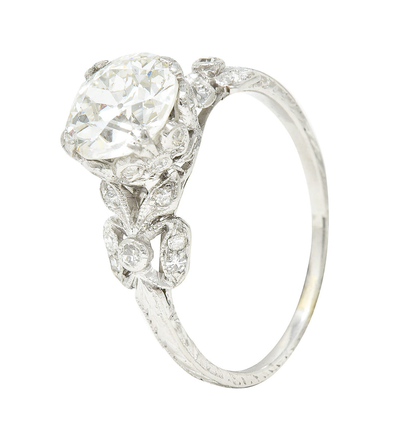 Edwardian 2.07 CTW Old European Cut Diamond Platinum Floral Antique Engagement Ring GIA Wilson's Estate Jewelry