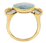 Retro Black Opal Diamond 14 Karat Gold Platinum Buckle RingRing - Wilson's Estate Jewelry
