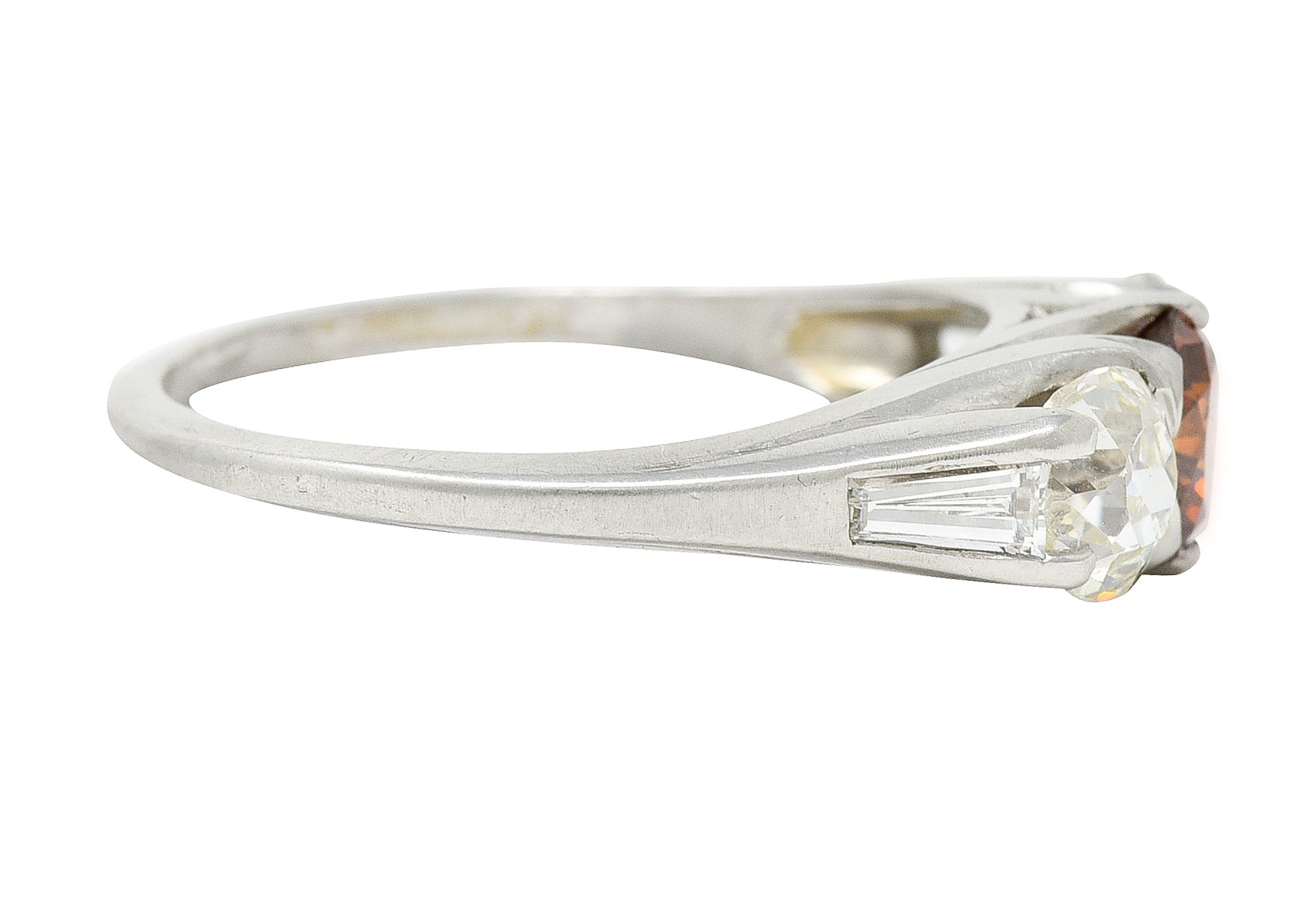 Vintage 2.06 CTW Diamond & Fancy Colored Diamond Platinum Three Stone Ring GIA Wilson's Estate Jewelry