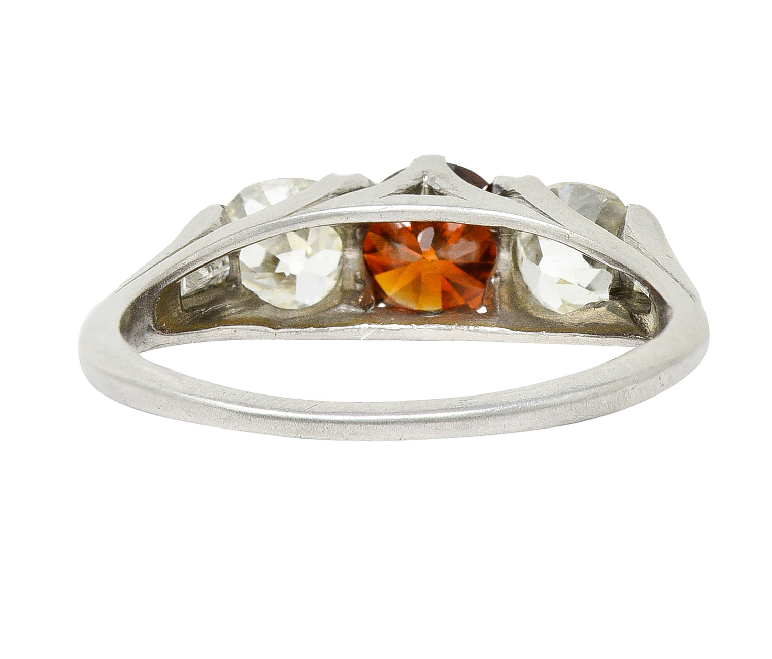 Vintage 2.06 CTW Diamond & Fancy Colored Diamond Platinum Three Stone Ring GIA Wilson's Estate Jewelry